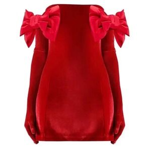 NWOT Miscreants Red Velvet  Mini Dress Set w/ Gloves & Bows - Size US 6